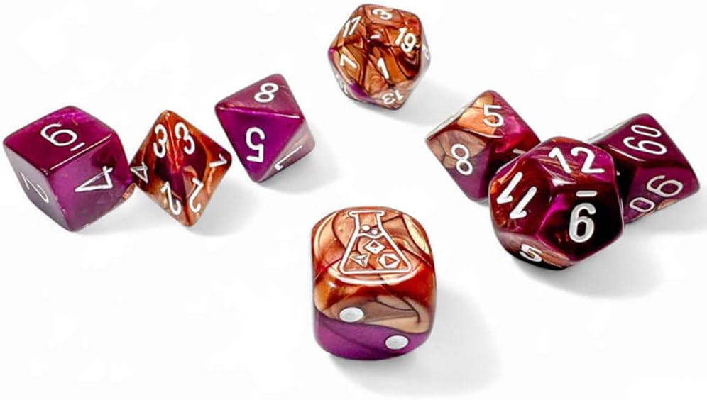 Chessex - Lab Dice 9 - Gemini Polyhedral 7 Dice Set - Copper-Purple/White