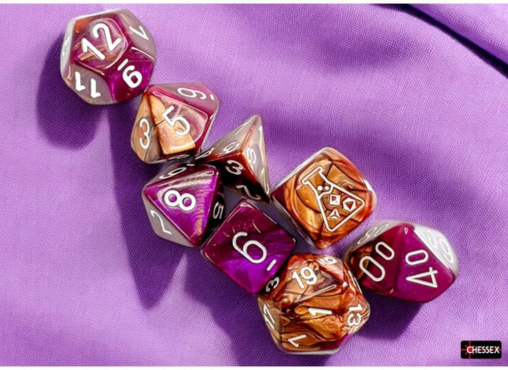 Chessex - Lab Dice 9 - Gemini Polyhedral 7 Dice Set - Copper-Purple/White