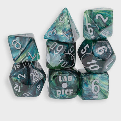 Chessex: Lab Dice: Borealis Midnight/Copper Polyhedral 7-Dice Set