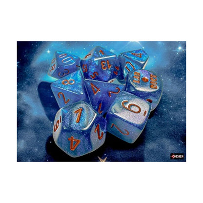 Chessex: Lab Dice: Borealis Midnight/Copper Polyhedral 7-Dice Set