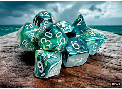 Chessex - Lab Dice 9 - Lustrous Polyhedral 7 Dice Set - Neptune/Grey