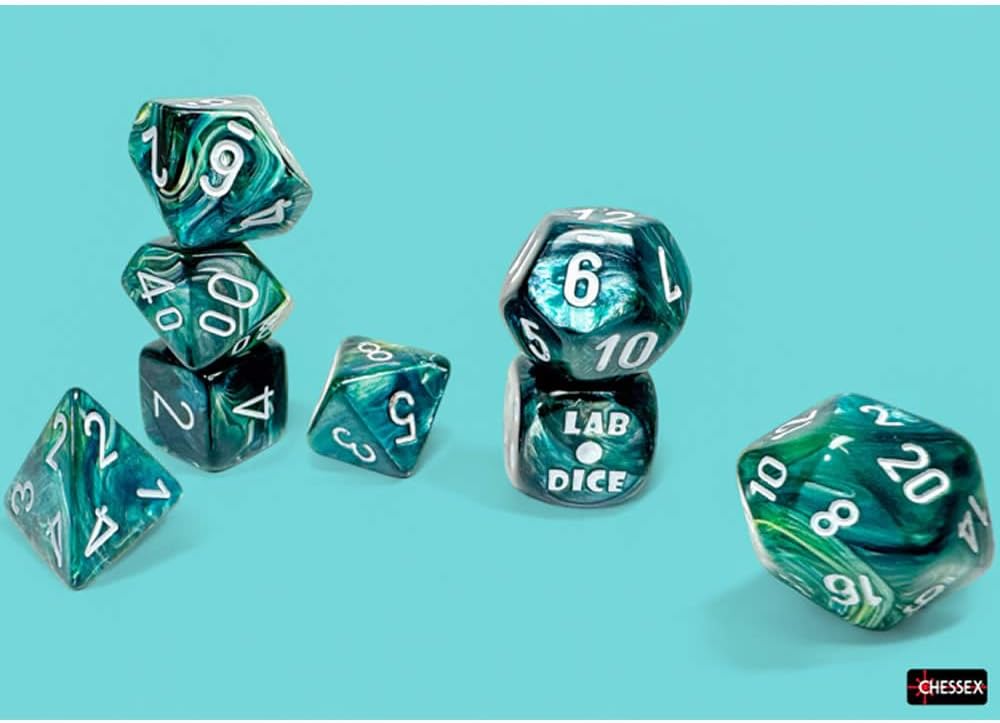 Chessex - Lab Dice 9 - Lustrous Polyhedral 7 Dice Set - Neptune/Grey