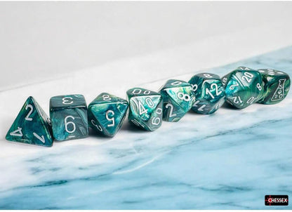 Chessex - Lab Dice 9 - Lustrous Polyhedral 7 Dice Set - Neptune/Grey