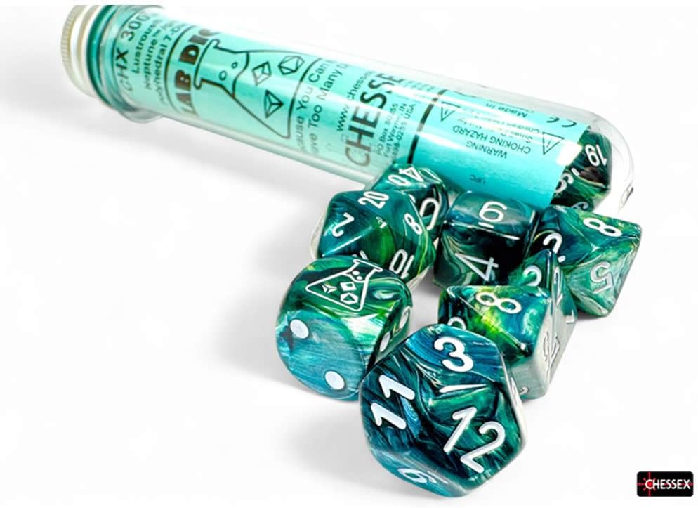 Chessex - Lab Dice 9 - Lustrous Polyhedral 7 Dice Set - Neptune/Grey