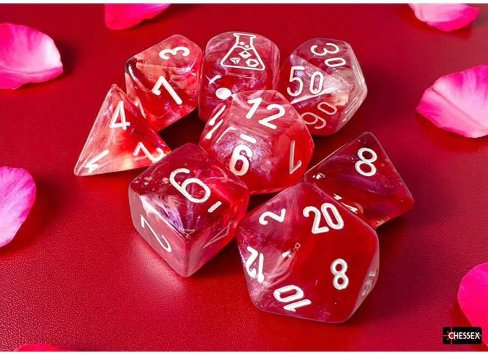 Passion Borealis Luminary Dice with White Numbers 7+1 Lab Dice Set 16mm (5/8in) Chessex