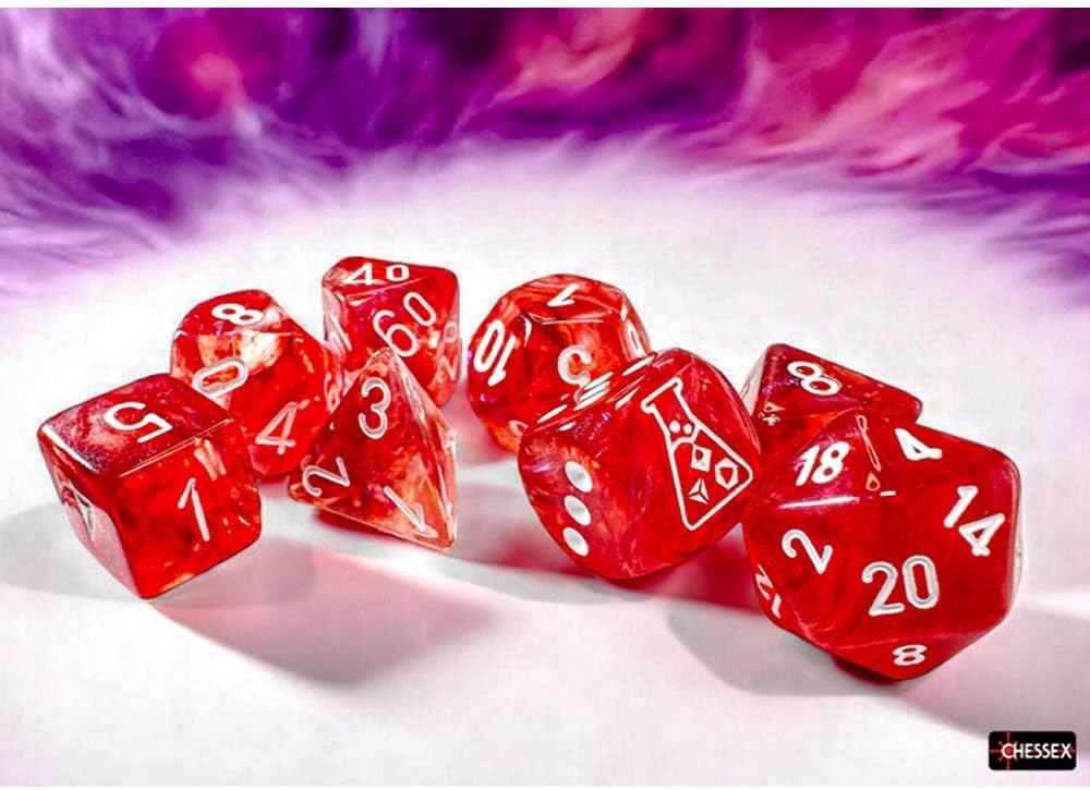 Chessex - Lab Dice 9 - Borealis Polyhedral 7 Dice Set - Luminary Passion/White
