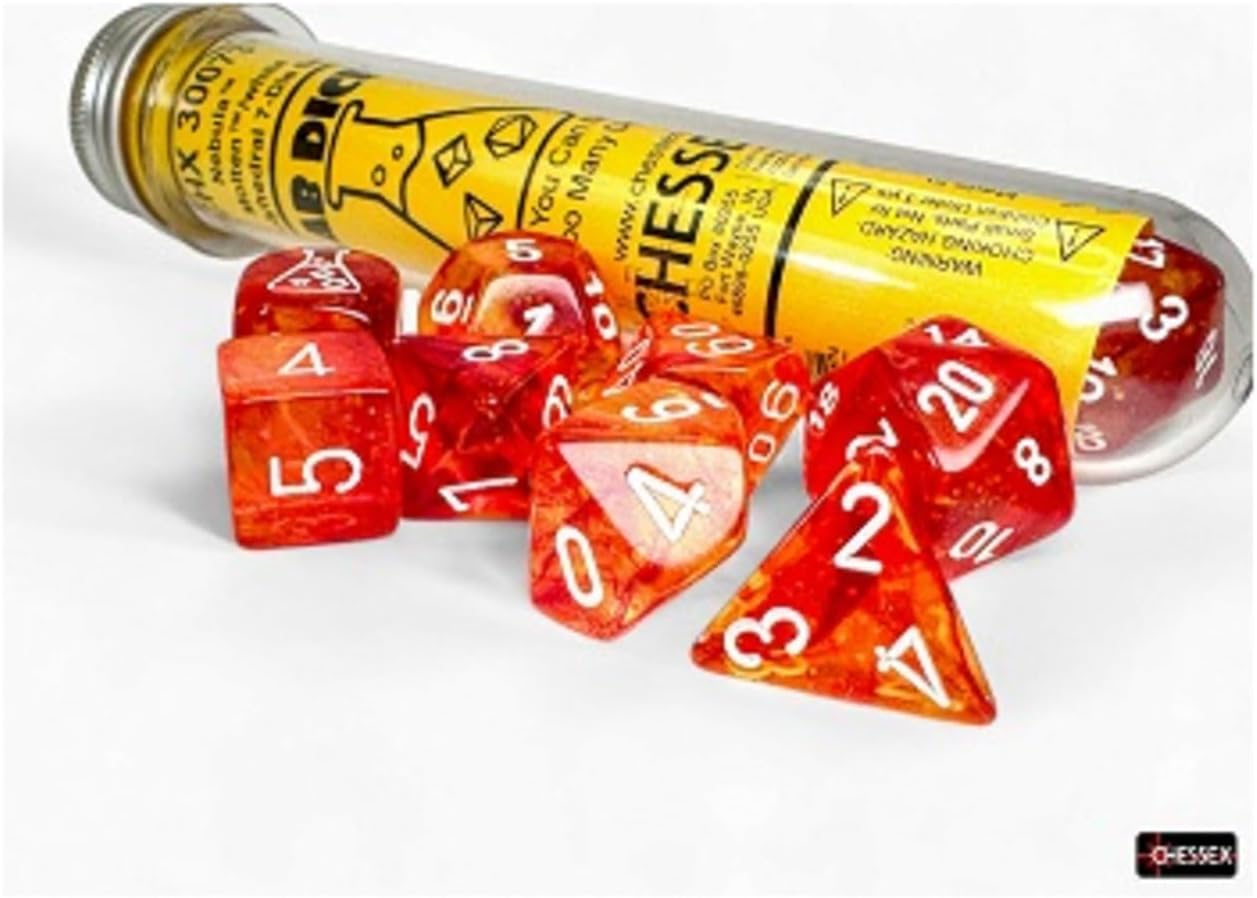 Molten Nebula Luminary Dice with White Numbers 7+1 Lab Dice Set 16mm (5/8in) Chessex