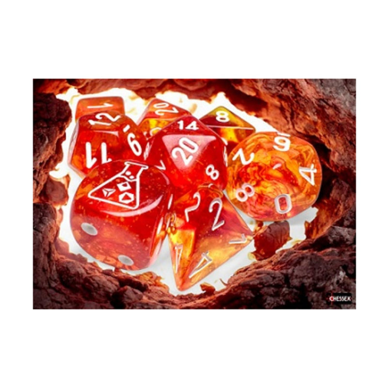 Molten Nebula Luminary Dice with White Numbers 7+1 Lab Dice Set 16mm (5/8in) Chessex