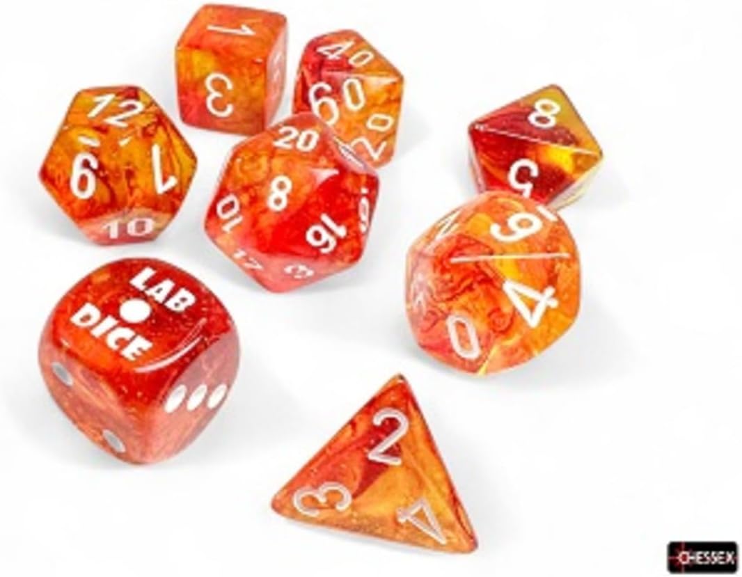 Molten Nebula Luminary Dice with White Numbers 7+1 Lab Dice Set 16mm (5/8in) Chessex