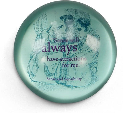 Half Moon Bay Sense and Sensibility - Jane Austen - Teal Green 2.7 x 1.2 Inch Glass Office Desk Paperweight
