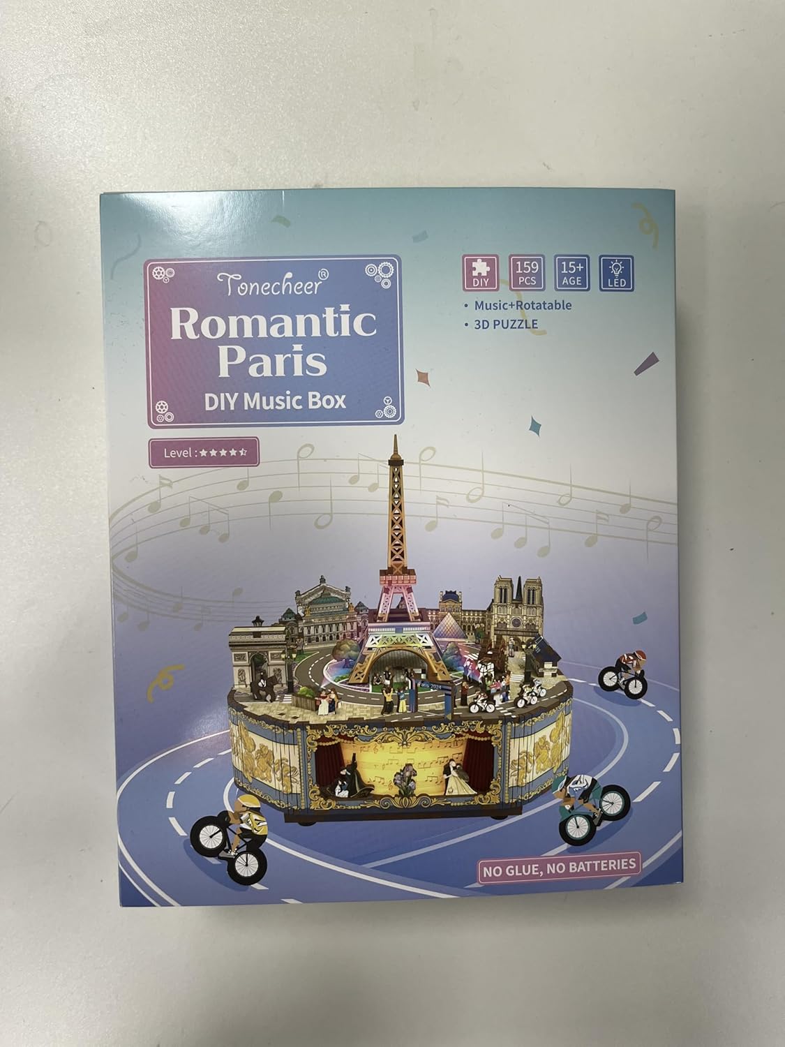 Tonecheer Music Box Wooden 3D Puzzle, Romantic Paris DIY Model Kit for Adults, Rotating Music Box, Wooden Puzzle for Home Decoration Gifts for Birthday Christmas