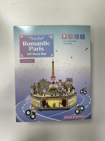 Tonecheer Music Box Wooden 3D Puzzle, Romantic Paris DIY Model Kit for Adults, Rotating Music Box, Wooden Puzzle for Home Decoration Gifts for Birthday Christmas