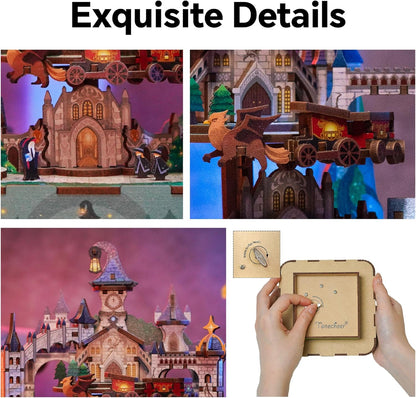Tonecheer Music Box Wooden 3D Puzzle, Magical Castle DIY Model Kit for Adults, Rotating Music Box, Wooden Puzzle for Home Decoration Gifts for Birthday Christmas