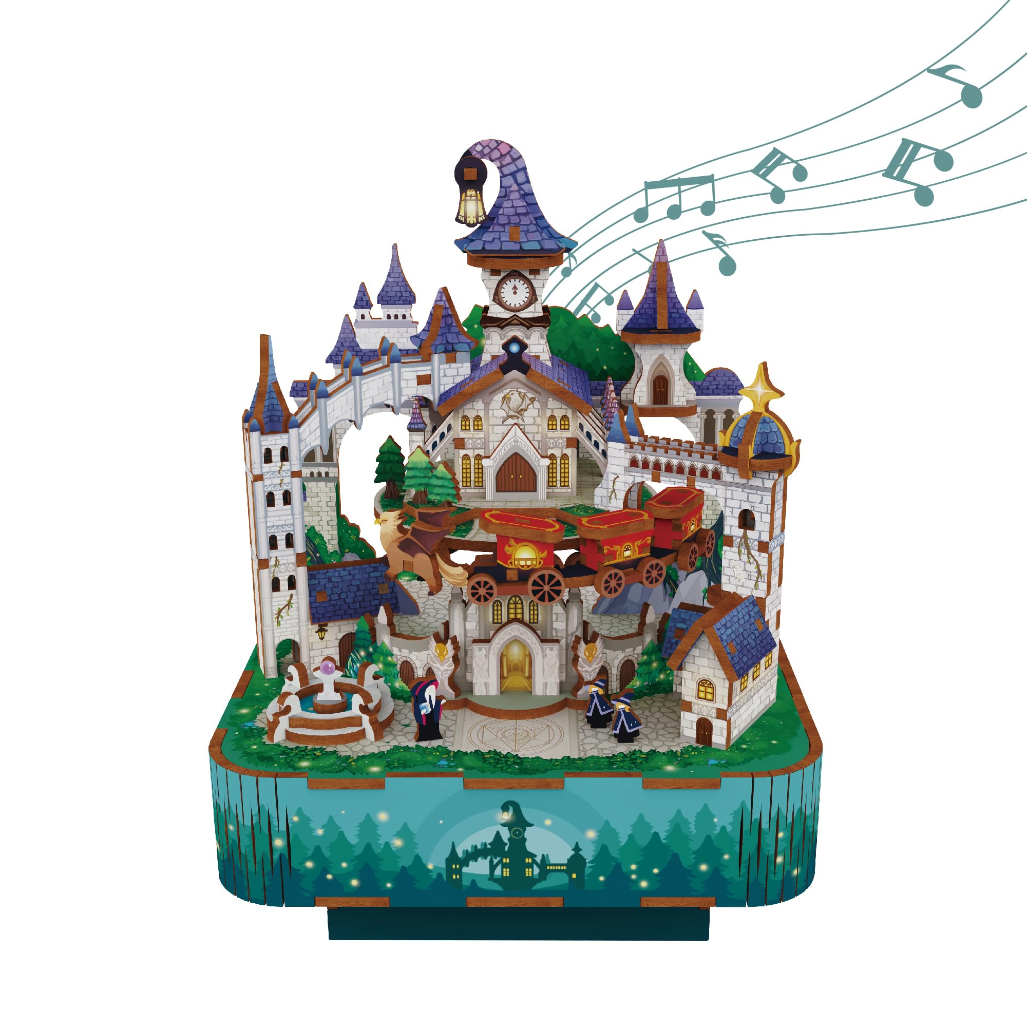 Tonecheer Music Box Wooden 3D Puzzle, Magical Castle DIY Model Kit for Adults, Rotating Music Box, Wooden Puzzle for Home Decoration Gifts for Birthday Christmas
