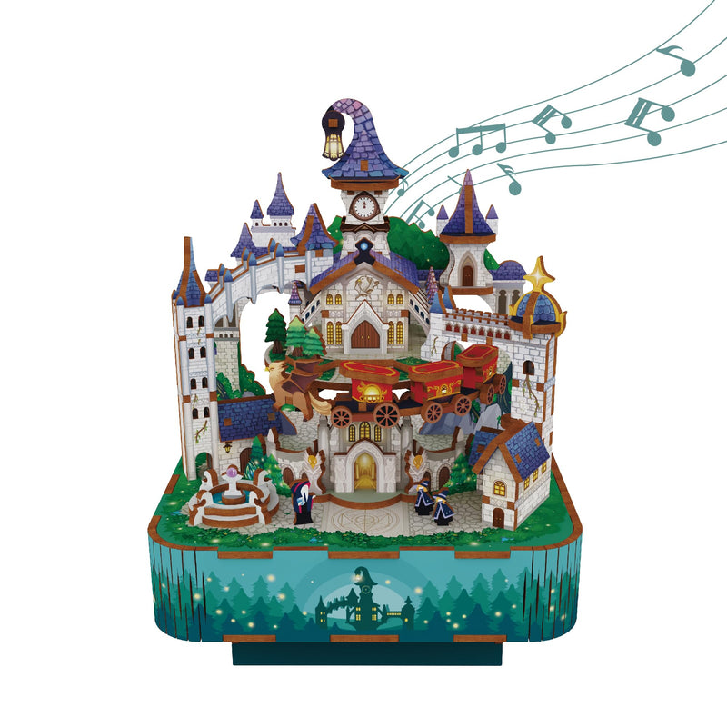 Tonecheer Music Box Wooden 3D Puzzle, Magical Castle DIY Model Kit for Adults, Rotating Music Box, Wooden Puzzle for Home Decoration Gifts for Birthday Christmas