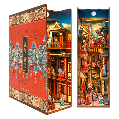 Tonecheer DIY Book Nook Kit, Wooden 3D Puzzle Dollhouse Miniature Building Adult Modeling, Creative Bookcase Decoration with LED Light (The Banquet of the Tang Dynasty)