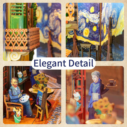 Tonecheer DIY Book Nook Kit Wooden Model Kit 3D Puzzle for Adults to Build Miniature House Craft Kit Booknooks Kits with Light Book Shelf Decor Christmas Birthday Gifts(Vincent's World)