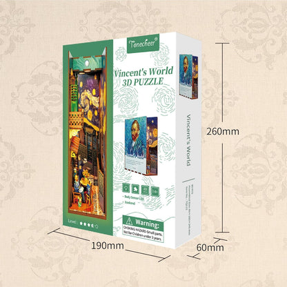Tonecheer DIY Book Nook Kit Wooden Model Kit 3D Puzzle for Adults to Build Miniature House Craft Kit Booknooks Kits with Light Book Shelf Decor Christmas Birthday Gifts(Vincent's World)