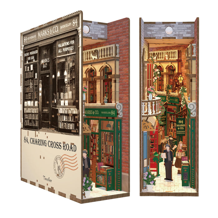 Tonecheer DIY Book Nook Kit Wooden Model Kit 3D Puzzle for Adults to Build Miniature House Craft Kit Booknooks Kits with Light Book Shelf Decor Christmas Birthday Gifts(84 Charing Cross Road