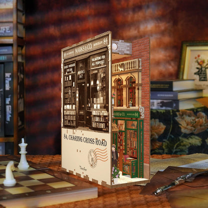 Tonecheer DIY Book Nook Kit Wooden Model Kit 3D Puzzle for Adults to Build Miniature House Craft Kit Booknooks Kits with Light Book Shelf Decor Christmas Birthday Gifts(84 Charing Cross Road