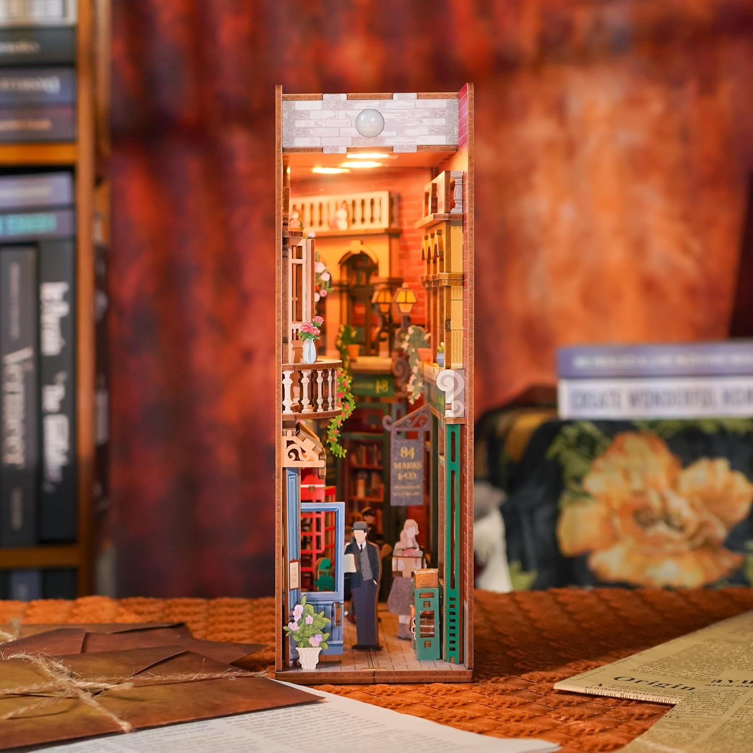 Tonecheer DIY Book Nook Kit Wooden Model Kit 3D Puzzle for Adults to Build Miniature House Craft Kit Booknooks Kits with Light Book Shelf Decor Christmas Birthday Gifts(84 Charing Cross Road