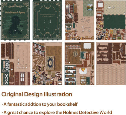 Tonecheer DIY Book Nook Kit - 3D Wooden Puzzle for Adults, Miniature House with Dust Cover Booknook Bookshelf Insert Decor with LED Lights Unique (Violin Detective Agency)