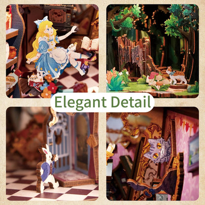 Tonecheer DIY Book Nook Kit Wooden Model Kit 3D Puzzle for Adults to Build Miniature House Kit Dollhouses Miniature House Kit Craft Kit with Light Christmas Birthday Gifts(Alice in Wonderland