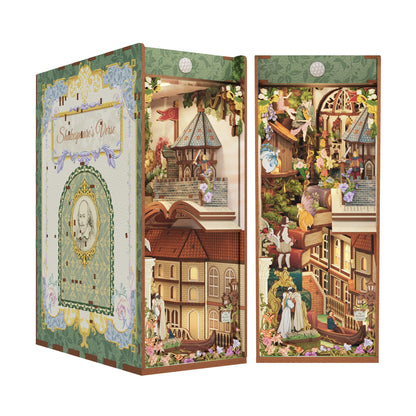 Tonecheer x British Library DIY Book Nook Kit, Shakespeare 3D Wooden Puzzle for Adults, Miniature House Kit Booknook Bookshelf Insert Decor with LED Lights Craft Gifts (Shakespeare's Verse