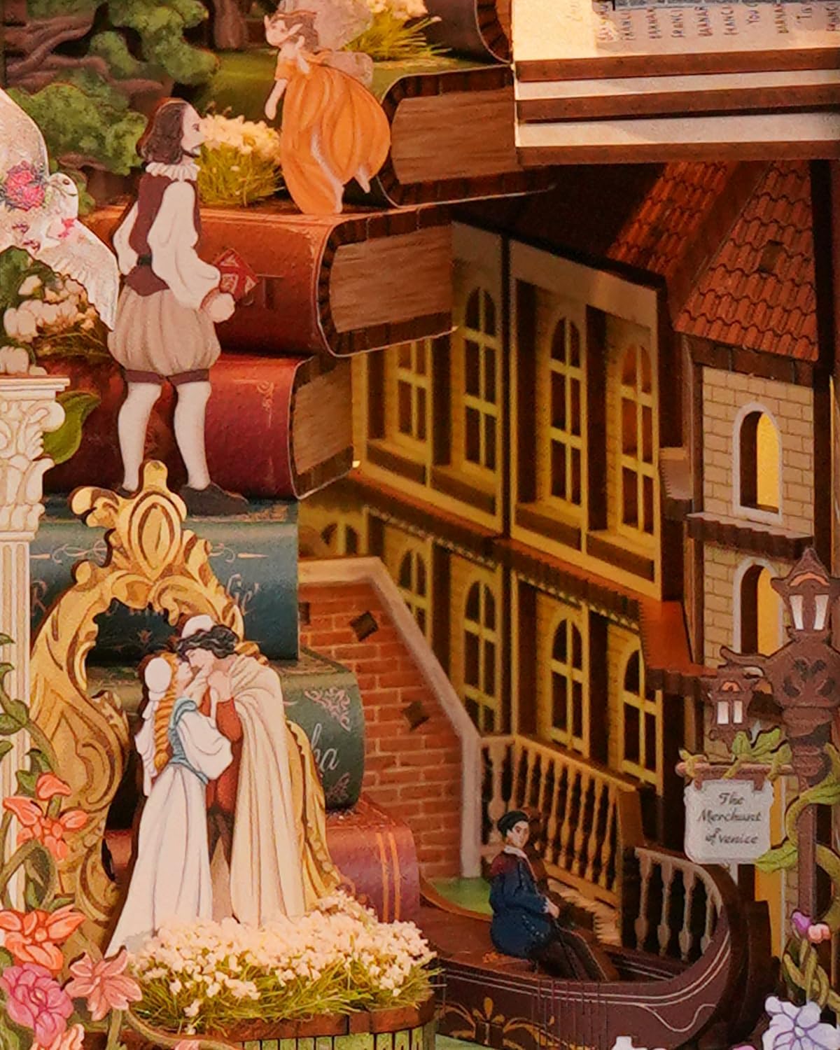 Tonecheer x British Library DIY Book Nook Kit, Shakespeare 3D Wooden Puzzle for Adults, Miniature House Kit Booknook Bookshelf Insert Decor with LED Lights Craft Gifts (Shakespeare's Verse