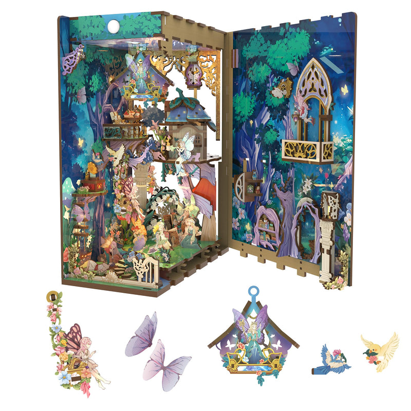Tonecheer x BRITISH LIBRARY DIY Book Nook Kit, Shakespeare 3D Wooden Puzzle for Adults,Miniature House Booknook Bookshelf Insert Decor with LED Lights Unique Gifts(A Midsummer Night's Dream