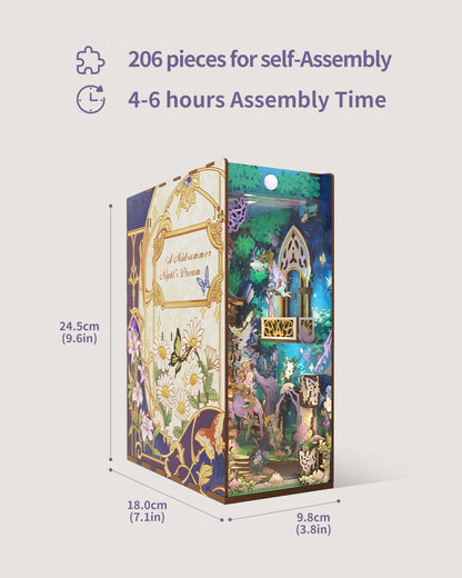 Tonecheer x BRITISH LIBRARY DIY Book Nook Kit, Shakespeare 3D Wooden Puzzle for Adults,Miniature House Booknook Bookshelf Insert Decor with LED Lights Unique Gifts(A Midsummer Night's Dream