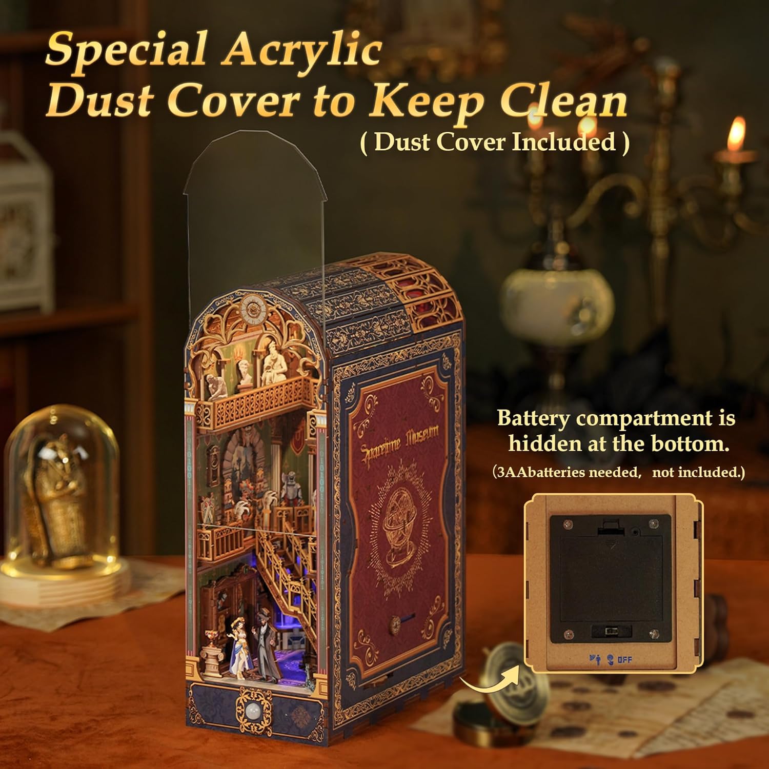 Tonecheer DIY Book Nook Kit mit Staubschutz und LED-Licht, 3D Holz Puzzle, kreative Buchstütze für Bibliothek, Geschenkideen für Erwachsene(Raumzeitmuseum