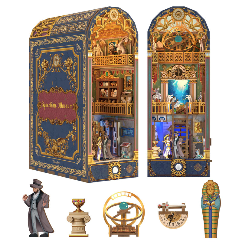 Tonecheer DIY Book Nook Kit mit Staubschutz und LED-Licht, 3D Holz Puzzle, kreative Buchstütze für Bibliothek, Geschenkideen für Erwachsene(Raumzeitmuseum