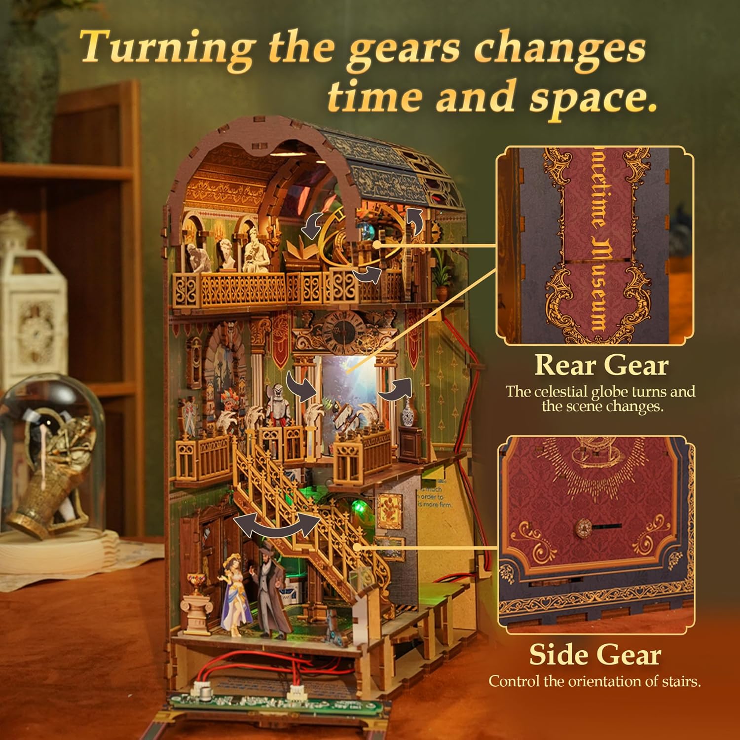 Tonecheer DIY Book Nook Kit mit Staubschutz und LED-Licht, 3D Holz Puzzle, kreative Buchstütze für Bibliothek, Geschenkideen für Erwachsene(Raumzeitmuseum