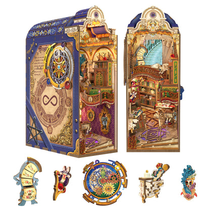 Tonecheer Book Nook Kit with Dust Cover and LED Light, Magical Library Booknook DIY Miniature House 3D Wooden Puzzle, Movable and Rotating Parts, Creative Bookshelf Decor, Unique Gift for Adults