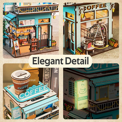Tonecheer 3D Puzzle Box for Adults, Miniature DIY Dollhouse Kit Creative Wooden Storage Box House Desktop Home Decor Body Sensor Auto Lid Opening for Kids Birthday Gift(Cape Coffee Shop