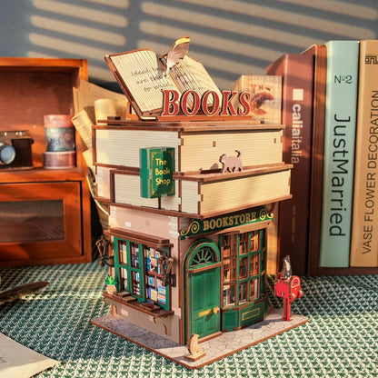 Tonecheer 3D Puzzle Box for Adults, Miniature DIY Dollhouse Kit Creative Wooden Storage Box House Desktop Home Decor Body Sensor Auto Lid Opening for Kids Birthday Gift(Time Bookstore