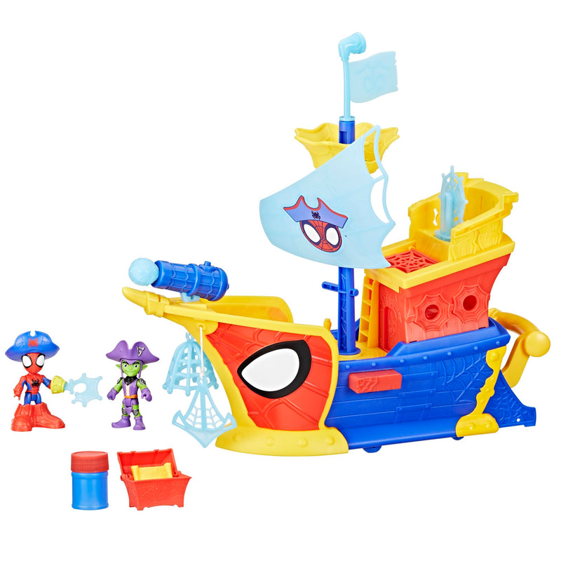 Marvel Spidey et Ses Amis Extraordinaires Water-Webs Bateau de Pirates Bulles et Toiles, Rouge, Vert.