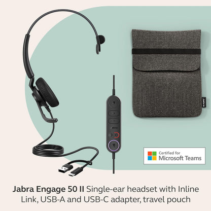 Jabra Engage 50 Ii Ms Mono - Headset - On-Ear - Wired - Usb-C, Usb-A - Noise Isolating - Certified For Microsoft Teams,