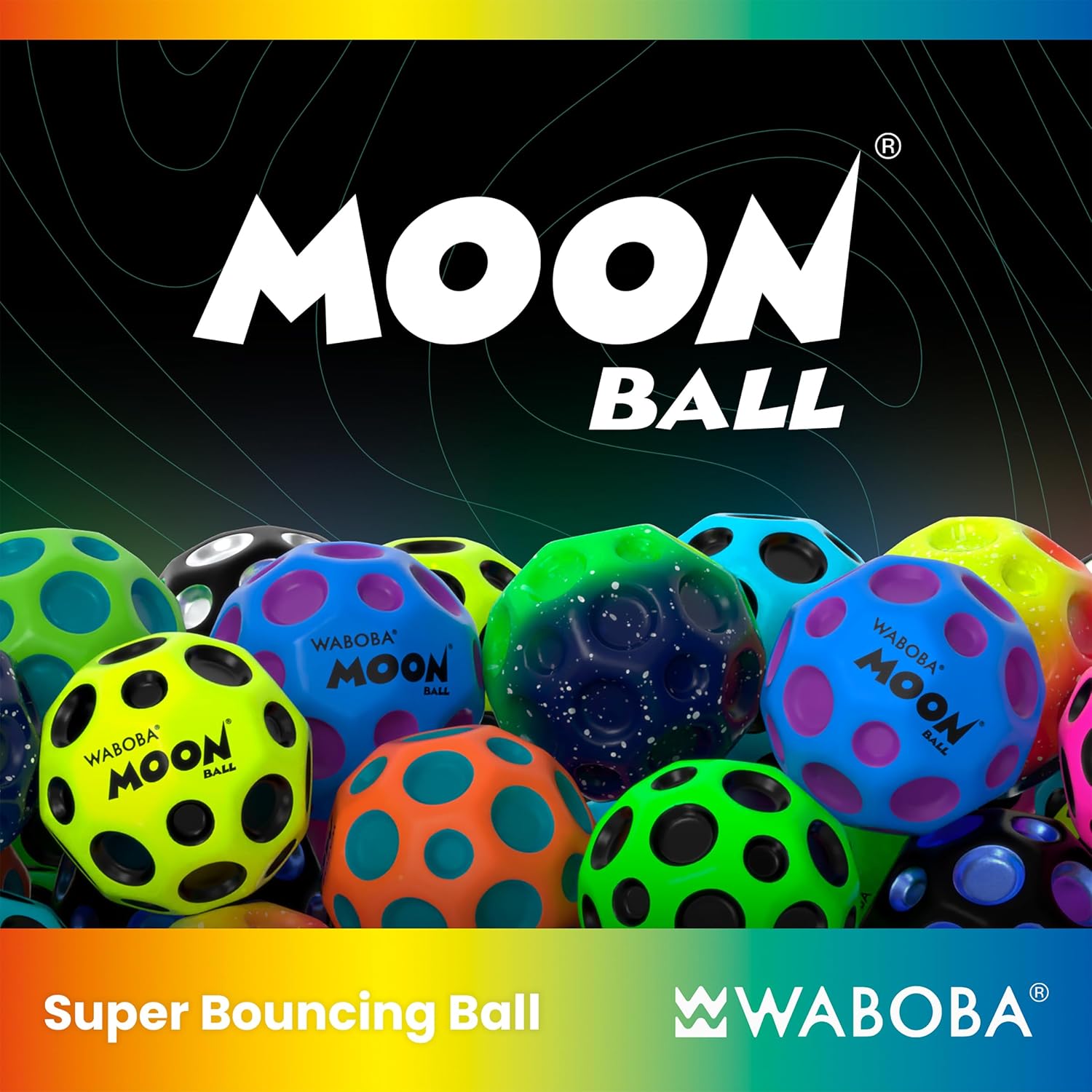 Waboba The Original Moon Ball - Hyper Bouncy Ball - All Ages Extreme Bounce and Fun - Perfect for Active Play and Outdoor Games - Black/Silver