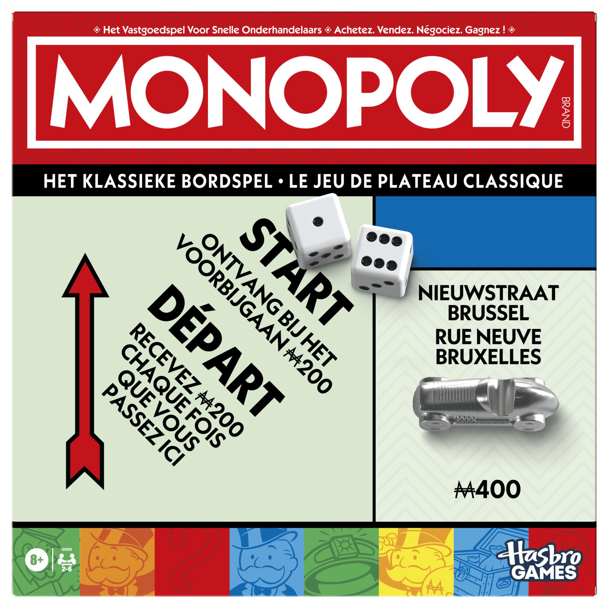 Monopoly Board Game with Storage Box and Large Size Pawns - French - Dutch Version
