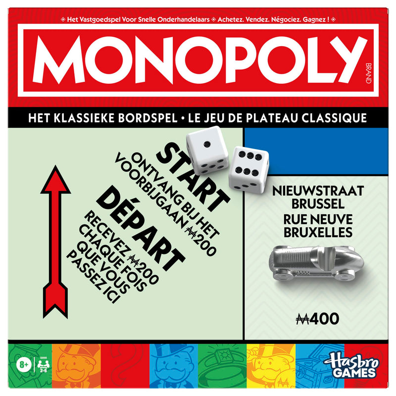 Monopoly Board Game with Storage Box and Large Size Pawns - French - Dutch Version