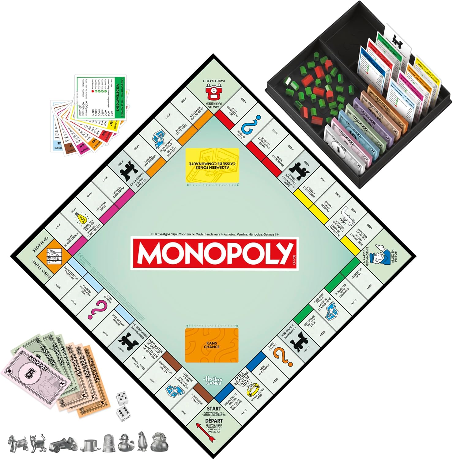 Monopoly Board Game with Storage Box and Large Size Pawns - French - Dutch Version