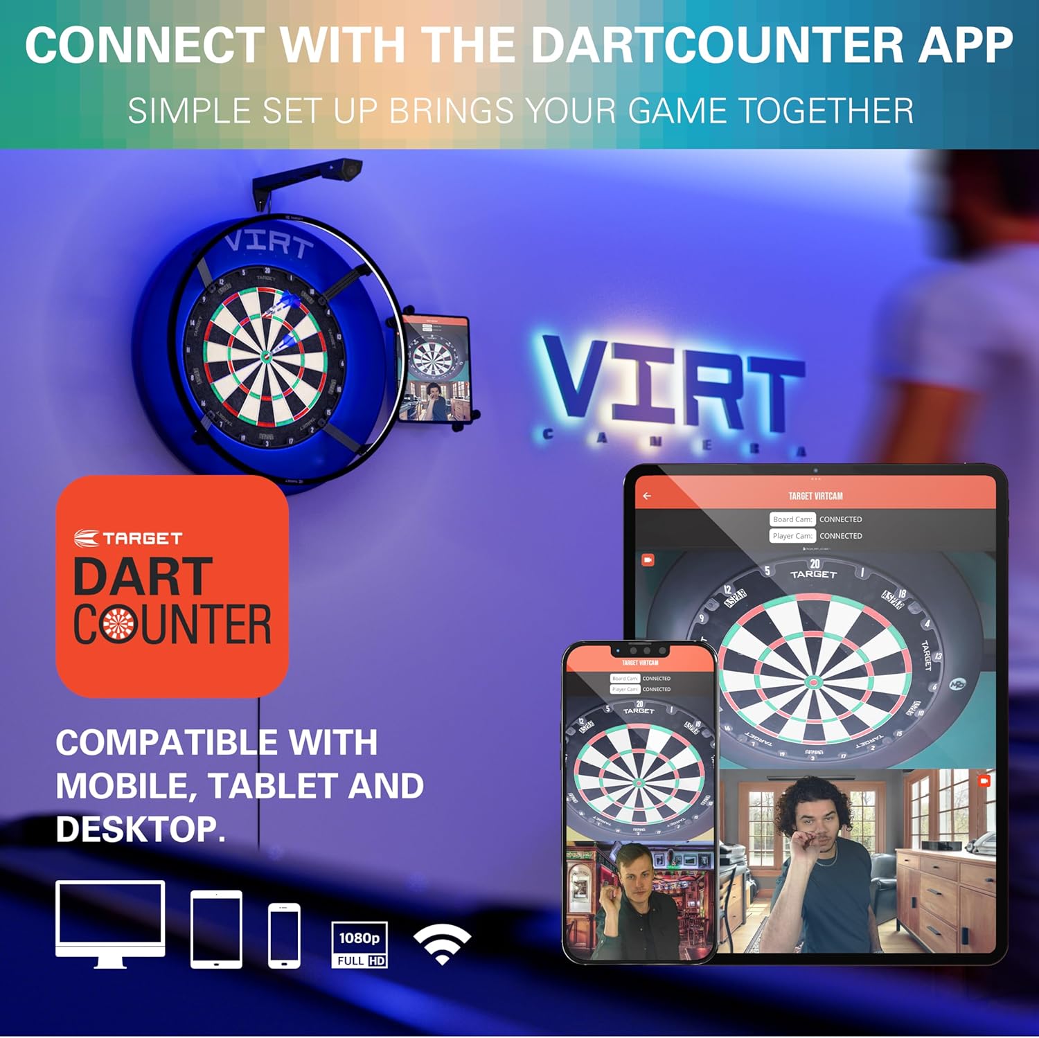 Target Darts Virt Dartboard Camera System | Virt Cam for Dart Board, Dart Cameras for Live Darts, Interactive Darts with DartCounter App, Corona Light Compatibility