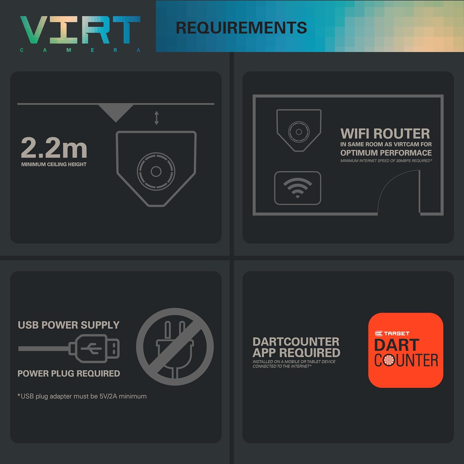 Target Darts Virt Dartboard Camera System | Virt Cam for Dart Board, Dart Cameras for Live Darts, Interactive Darts with DartCounter App, Corona Light Compatibility