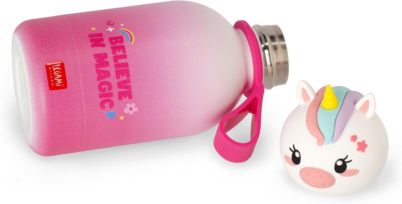 Legami - Hot & Cold BFF Children's Thermal Bottle, Unicorn Theme, in 18/8 Stainless Steel, Double Layer with Airtight Closure, Keeps Hot for 12h and Cold 24h, Capacity 310 ml