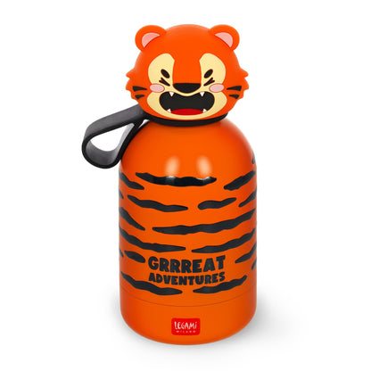 Legami - Hot & Cold BFF Thermal Water Bottle for Children, Tiger Theme, in 18/8 Stainless Steel, Double Layer with Airtight Closure, Keeps Hot for 12h and Cold 24h, Capacity 310 ml