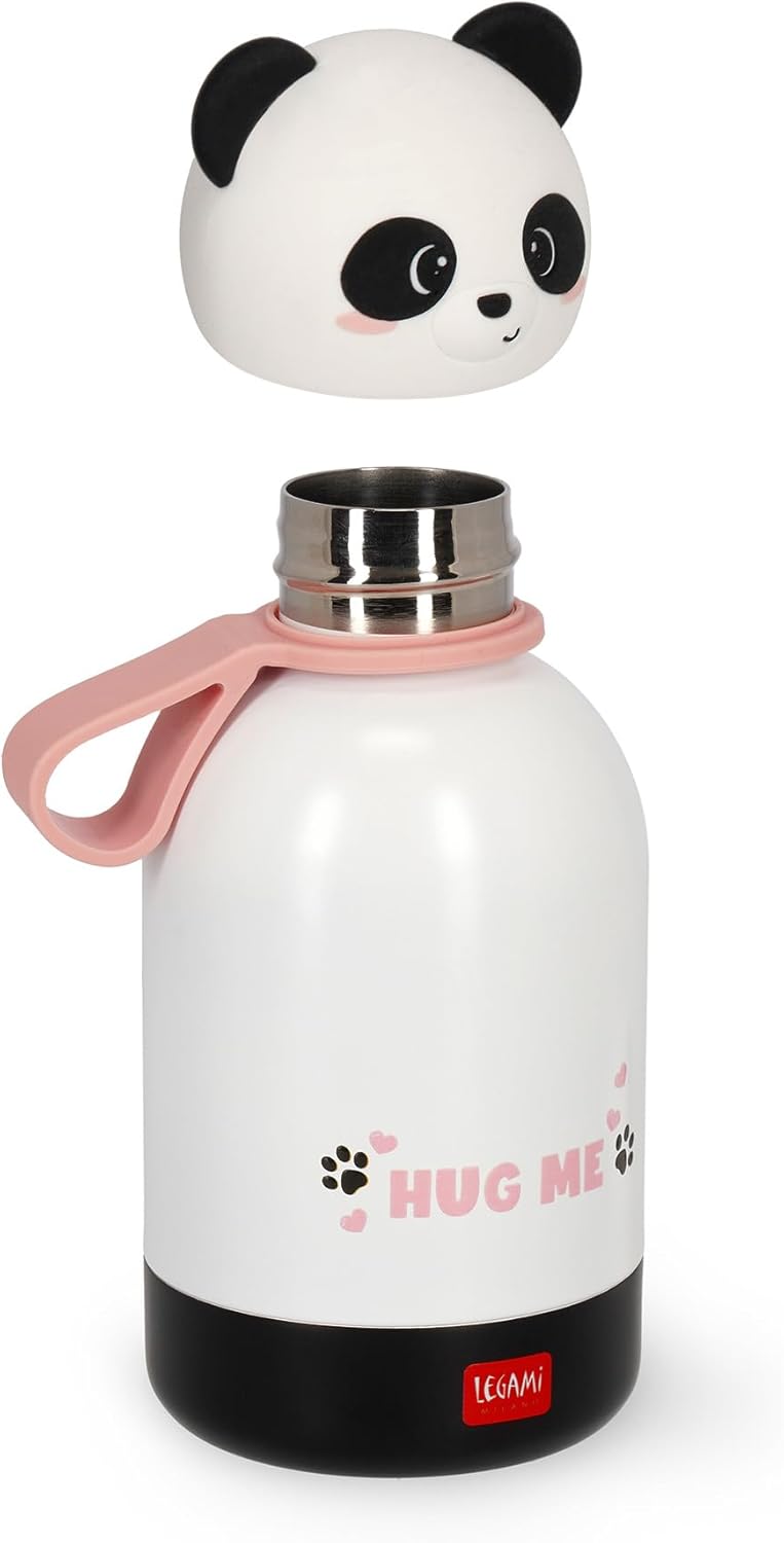 Legami - Hot & Cold BFF Children's Thermal Bottle, Panda Theme, in 18/8 Stainless Steel Double Layer with Airtight Closure, Keeps Hot for 12h and Cold 24h, Capacity 310 ml