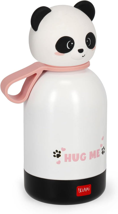 Legami - Hot & Cold BFF Children's Thermal Bottle, Panda Theme, in 18/8 Stainless Steel Double Layer with Airtight Closure, Keeps Hot for 12h and Cold 24h, Capacity 310 ml