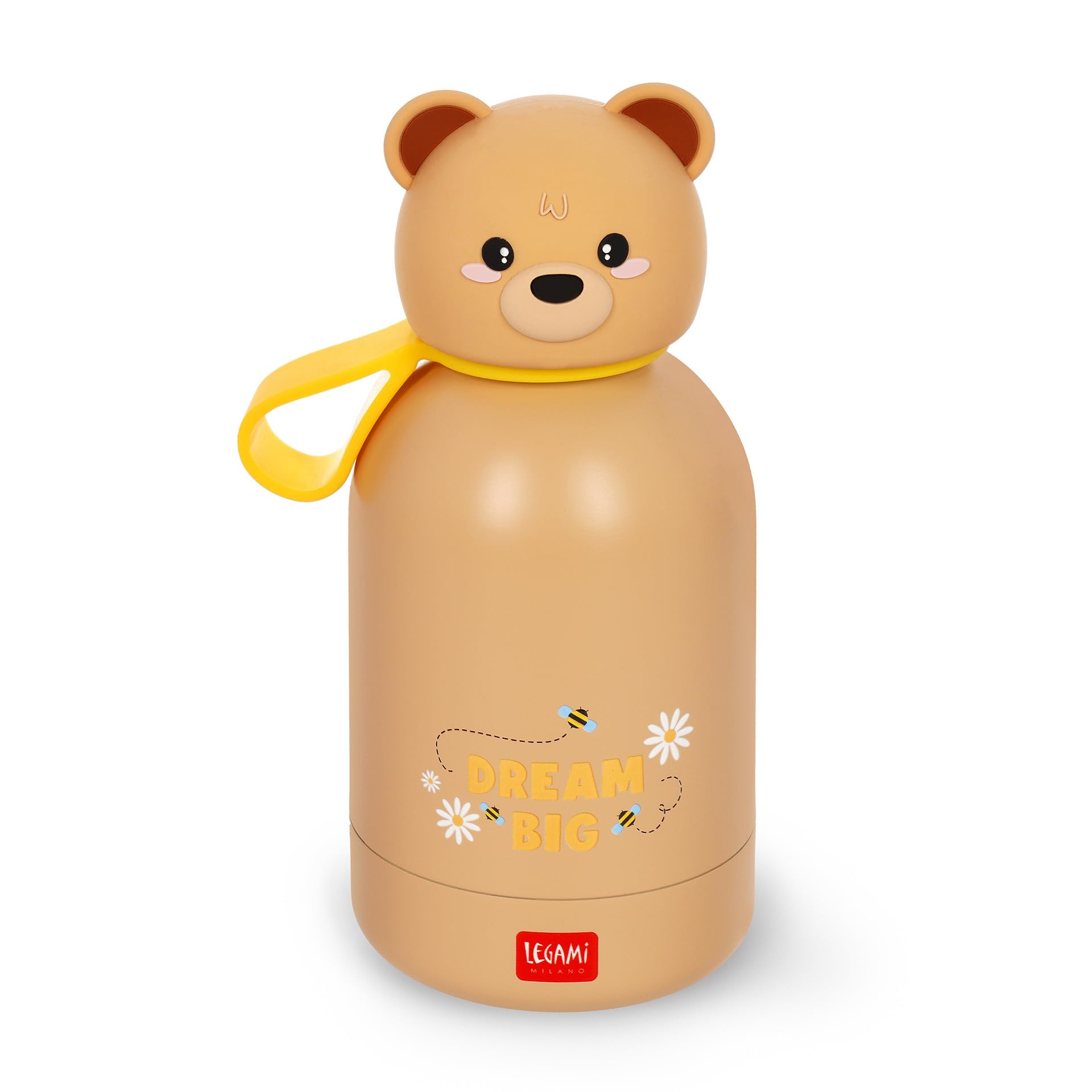 Legami - Hot & Cold BFF Thermal Bottle for Children, Teddy Bear Theme, in 18/8 Stainless Steel Double Layer with Airtight Closure, Keeps Hot for 12h and Cold 24h, Capacity 310 ml